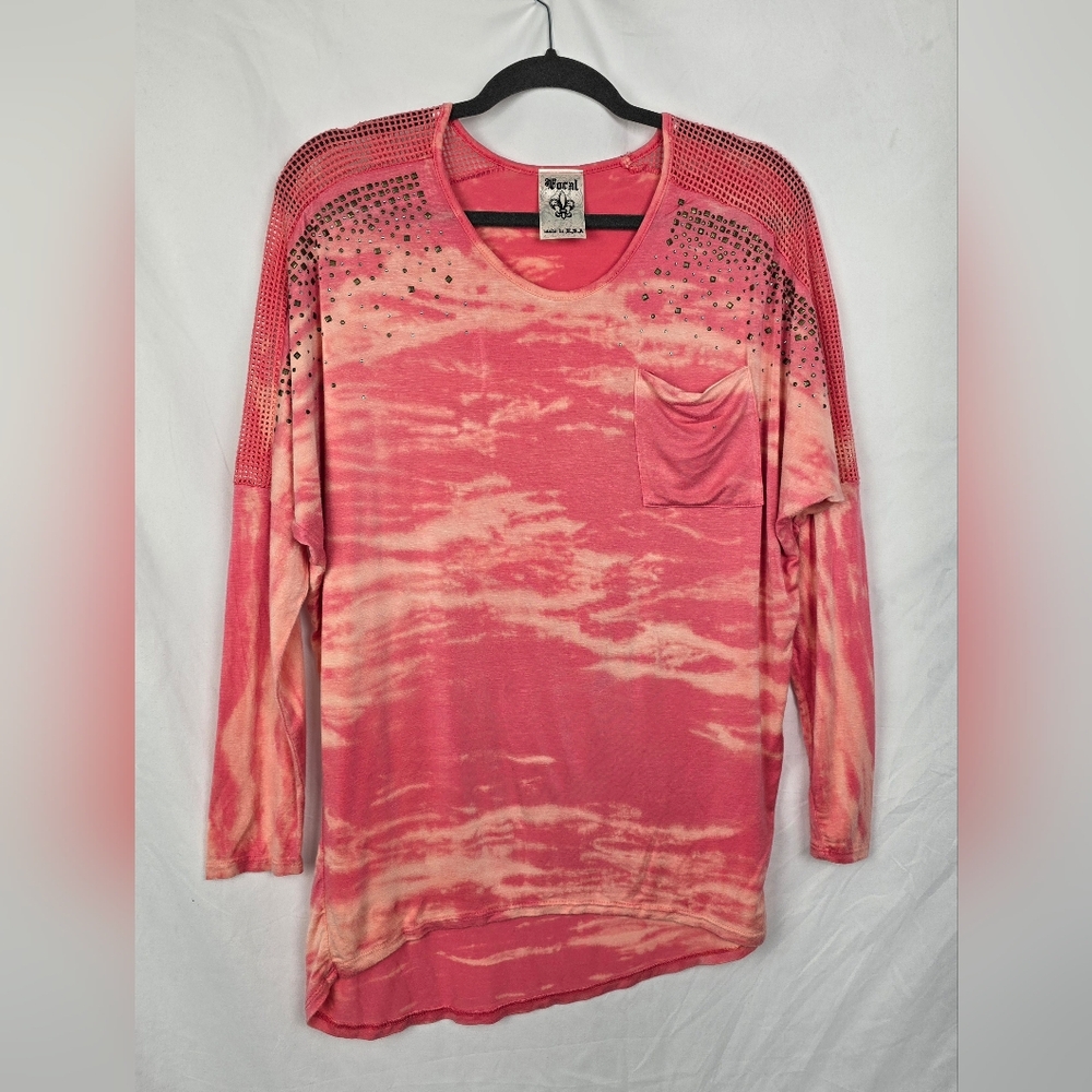 Vocal USA Studded Bling Tie Dye Oversized Beachy Dolman Y2K Tunic Top sz S